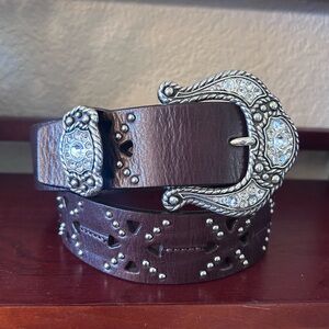 Honest by Brighton Brown Leather Belt With Jeweled Buckle 34